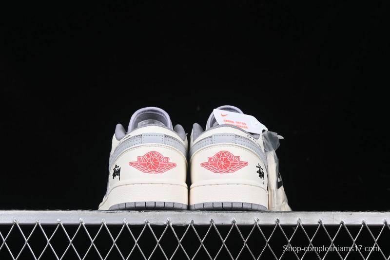 Nike Air Jordan 1 Low Stussy Collaboration - Retro Basketball Shoes in Light Grey - SJ9950-044