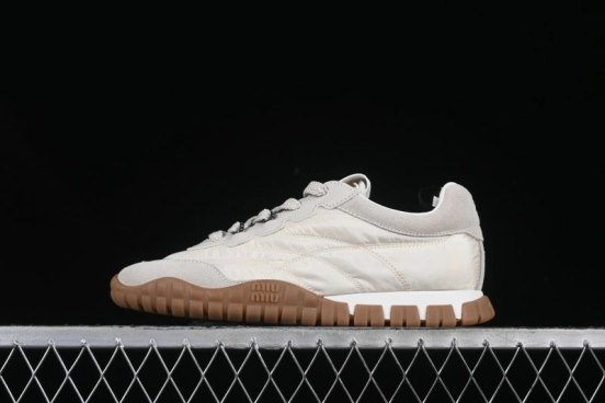 Miu Miu Suede Round Toe Lace-Up Women's Low-Top Casual Shoes in Beige - 99D4