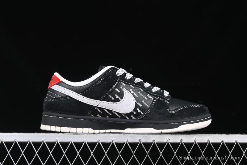 Nike SB Dunk Low Supreme Collaboration Black Grey Swoosh Anniversary Custom Low-Top Casual Skate Shoes - XS1086-011