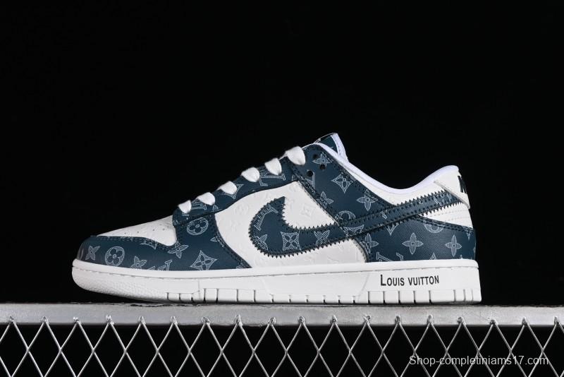 Nike SB Dunk Low LV Collaboration - Dark Blue Print Anniversary High-End Custom Low-Top Casual Sneakers - DQ1098-363