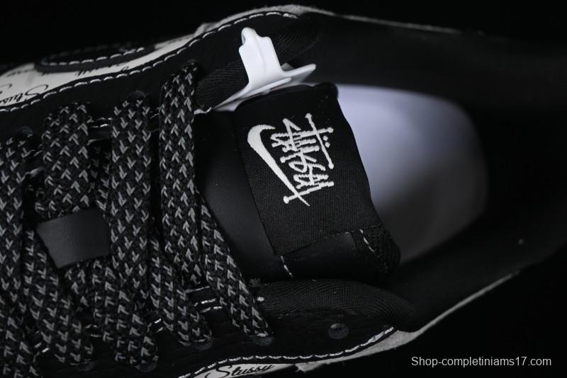 Nike Air Force 1 '07 Low Stussy Collaboration Black Leather Low-Top Casual Sneakers - CH6336-518
