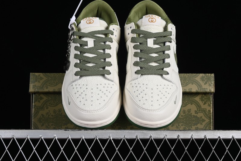 Nike SB Dunk Low Gucci Collaboration - Beige Green Woven Fabric Anniversary High-End Custom Low-Top Casual Skate Shoes - DQ1098-368