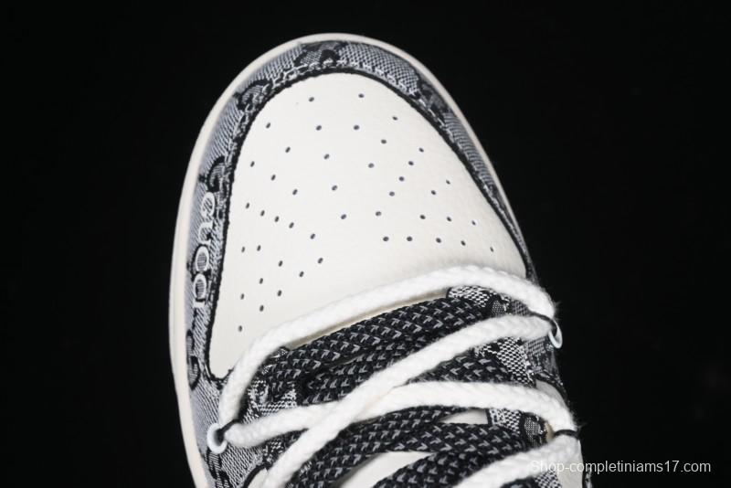Nike SB Dunk Low Gucci Collaboration Grey Jacquard Swoosh Anniversary High-End Custom Low-Top Casual Skate Shoes - YX5066-215