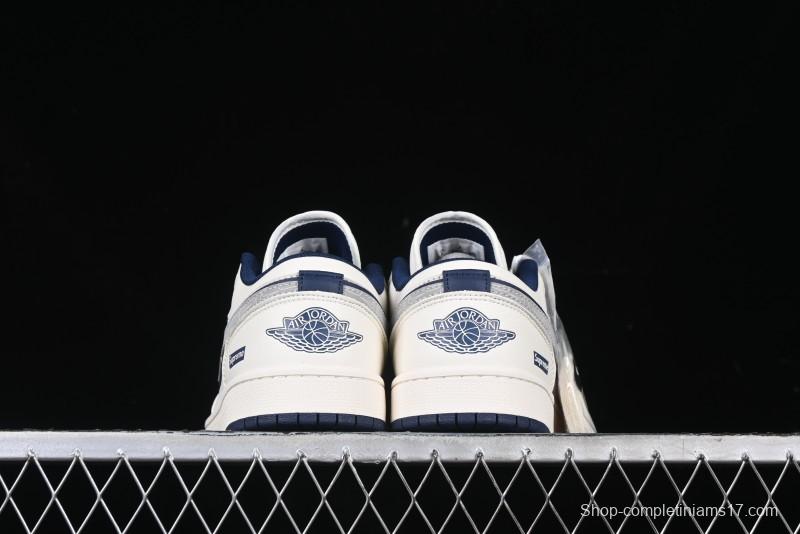 Nike Air Jordan 1 Low Supreme Collaboration - Shadow Swoosh Custom Retro Basketball Shoes - XX3318-368