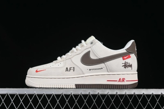 Nike Air Force 1 '07 Low Stussy Collaboration Dual-Tone Beige Brown Low-Top Casual Sneakers - SJ6698-025