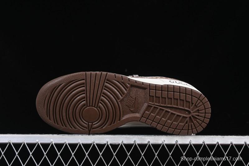 Nike SB Dunk Low Gucci Collaboration Monogram Beige Brown Swoosh Anniversary Custom Low-Top Casual Skate Shoes - DJ2024-059