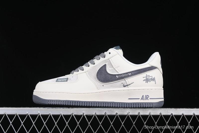Nike Air Force 1 '07 Low Stussy Collaboration Beige Grey Embroidered Swoosh Low-Top Casual Sneakers - DM6688-003