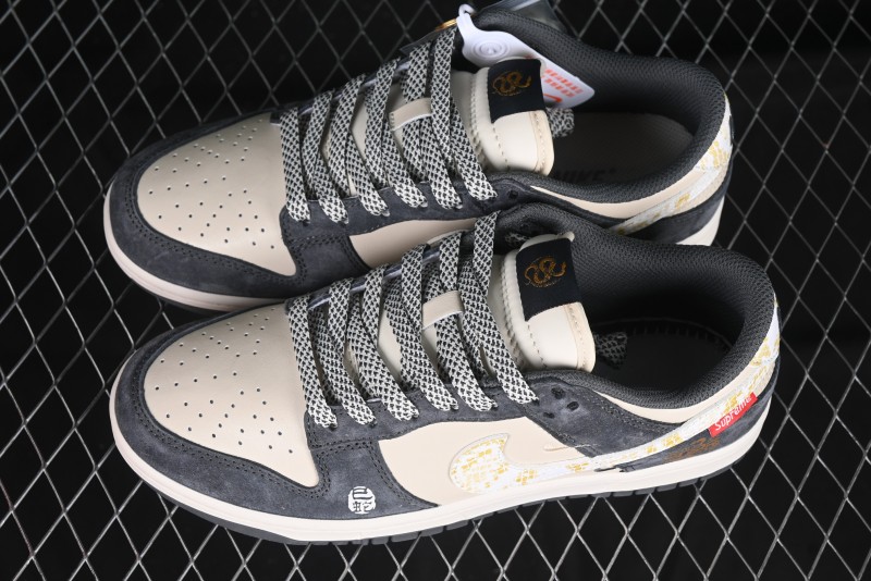 Nike SB Dunk Low Supreme Snake Year Collaboration White Hook Anniversary High-End Custom Low-Top Casual Skate Shoes - DM6868-016
