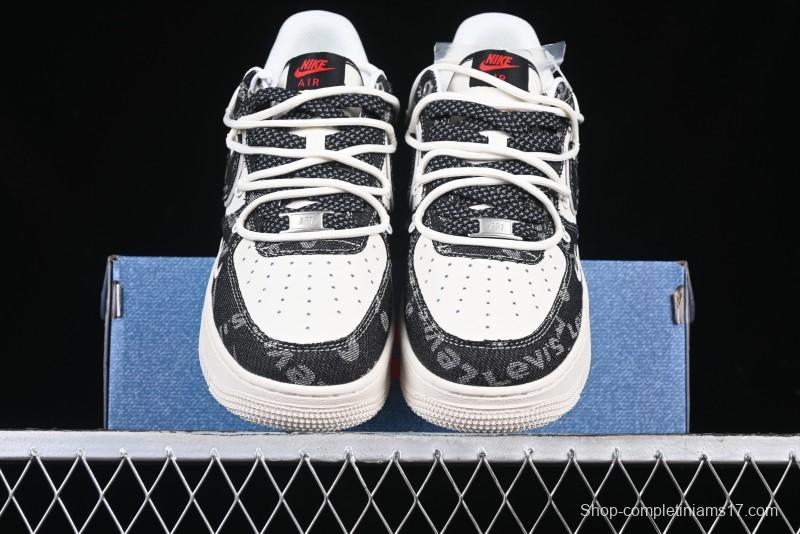 Nike Air Force 1 '07 Low Levi's Collaboration Black Denim Drawstring Casual Sneakers - SJ1198-800