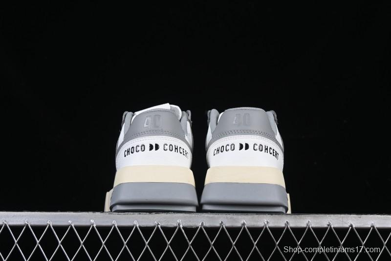 Choco Concert Leather Round Square Asymmetric Fashion Sneakers White Gray - AJE5