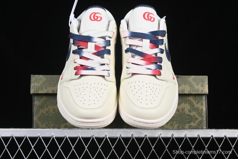 Nike Air Jordan 1 Low AJ1 Gucci Collaboration Beige Blue Swoosh Retro Basketball Shoes - FC1688-198