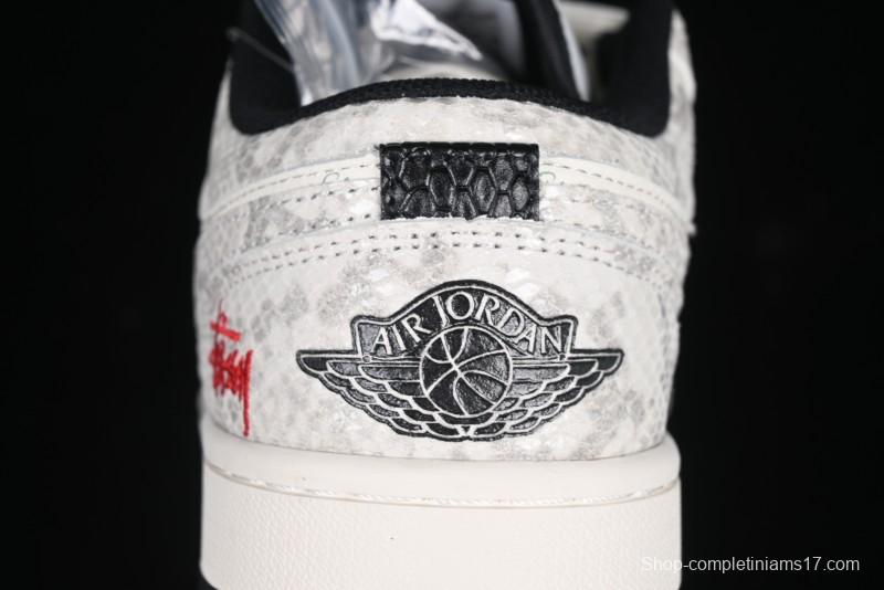 Nike Air Jordan 1 Low Retro Basketball Shoes - Stussy Grey Snake Custom - FC1688-200