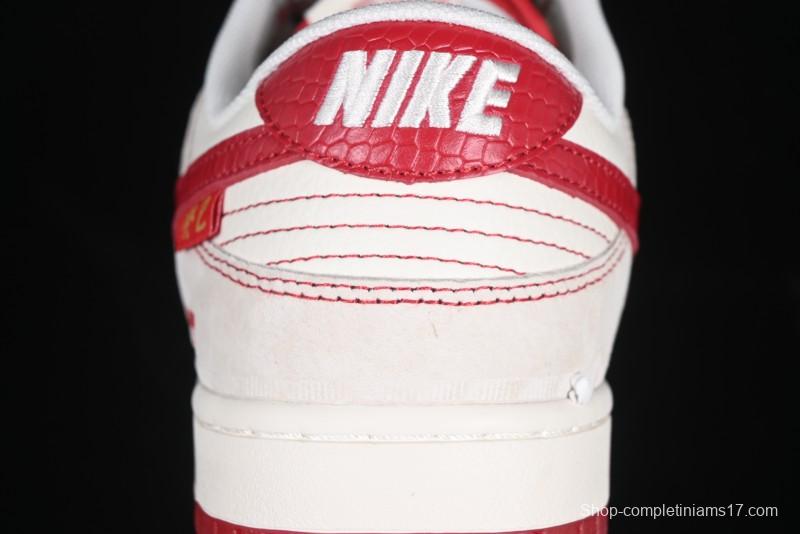 Nike SB Dunk Low Supreme Collaboration Year of the Snake Limited Edition Snake Pattern Red Swoosh Anniversary High-End Custom Low-Top Casual Skate Shoes - HH7518-029