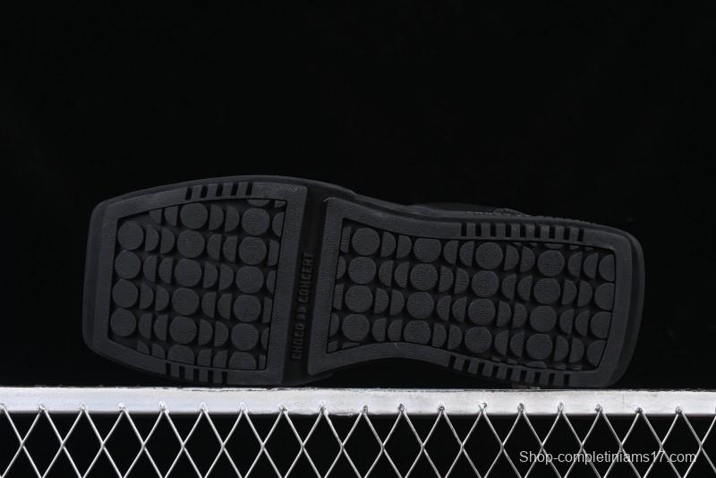 Choco Concert Leather Round Square Asymmetric Fashion Sneakers Black - AJE5