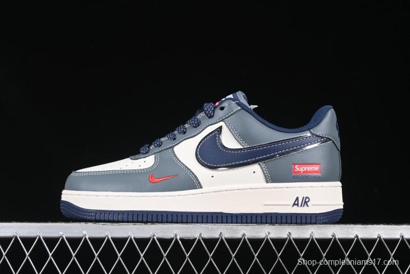Nike Air Force 1 '07 Low Supreme Casual Sneakers in Grey Blue with Red Swoosh - XZ6188-382