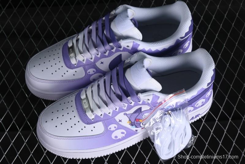 Nike Air Force 1 Low Witch Collaboration Custom Leather Sneakers with Gradient White-Purple and Skull Design - CW2288-111