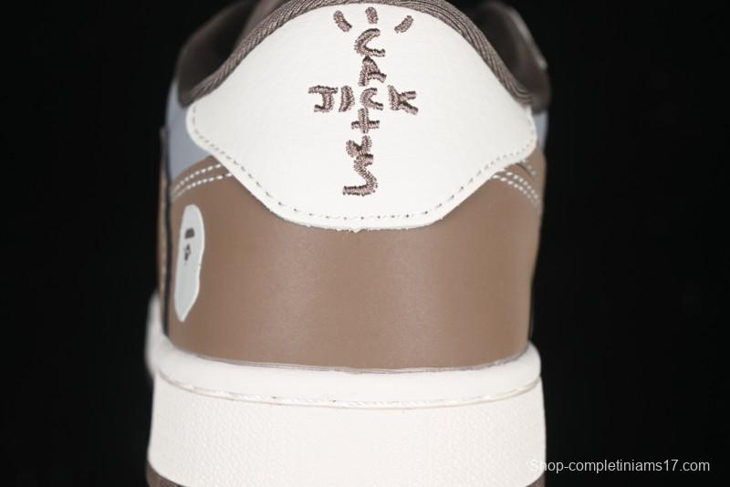 Nike Travis Scott x Fragment Design x Air Jordan 1 Low OG SP AJ1 Bape Collaboration Tea Brown Low-Top Casual Sneakers - BB6511-627