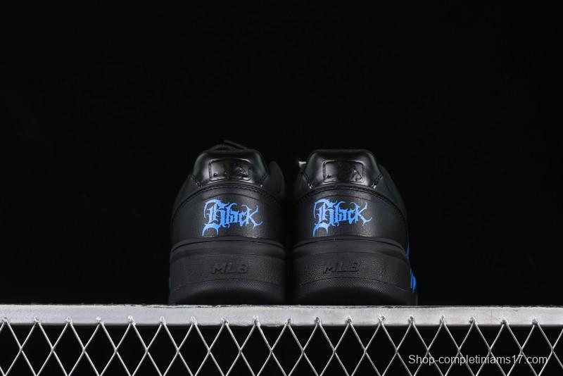 NY Yankees Black Leather Sneakers with Bold Blue Logo