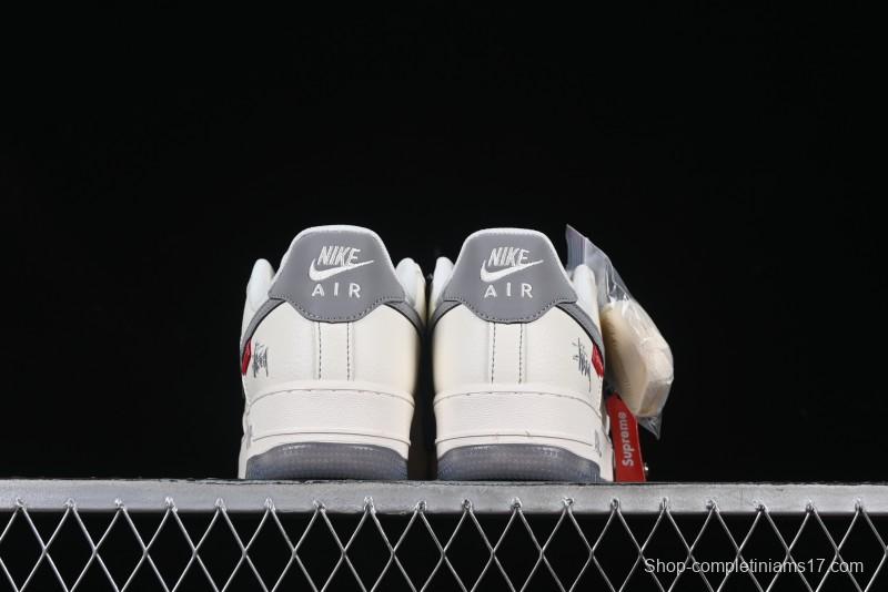 Nike Air Force 1 '07 Low Stussy Collaboration Dual-Tone Grey Swoosh Casual Sneakers - HH7518-037