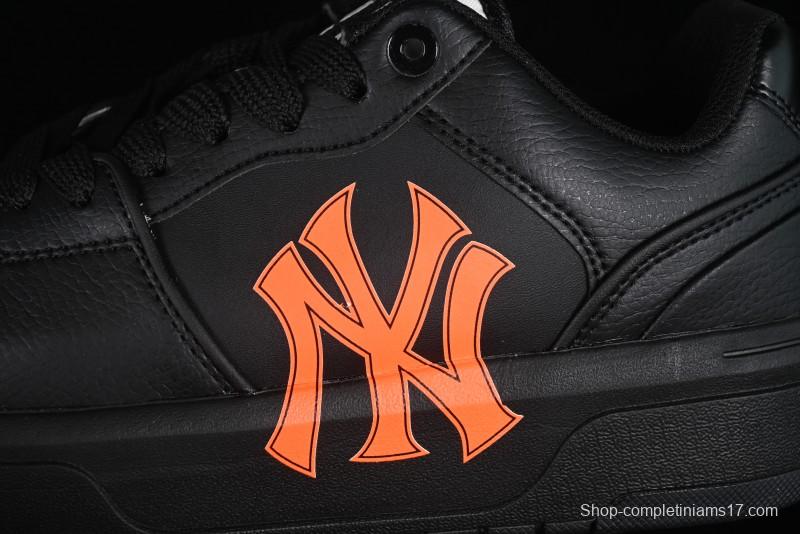 NY Yankees Black Leather Sneakers with Bold Orange Logo