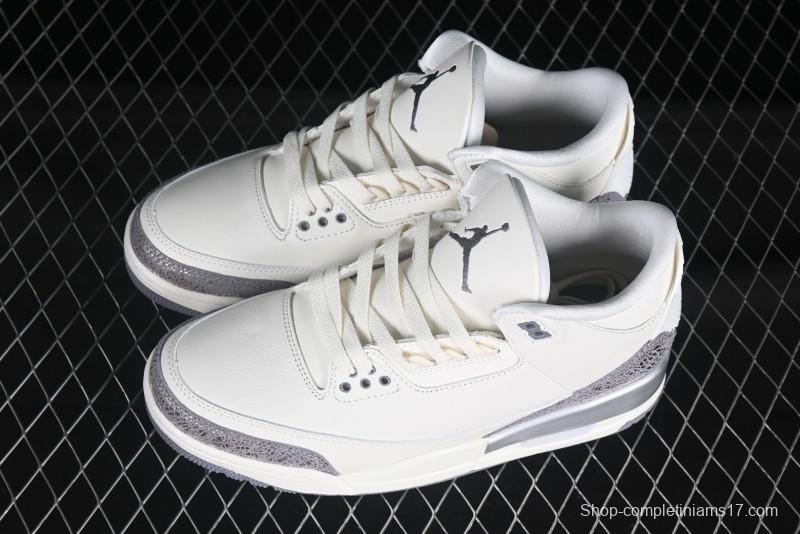 Nike Air Jordan 3 Retro Sneakers Sail Metallic Silver with Elephant Print Accents - CK9246-100