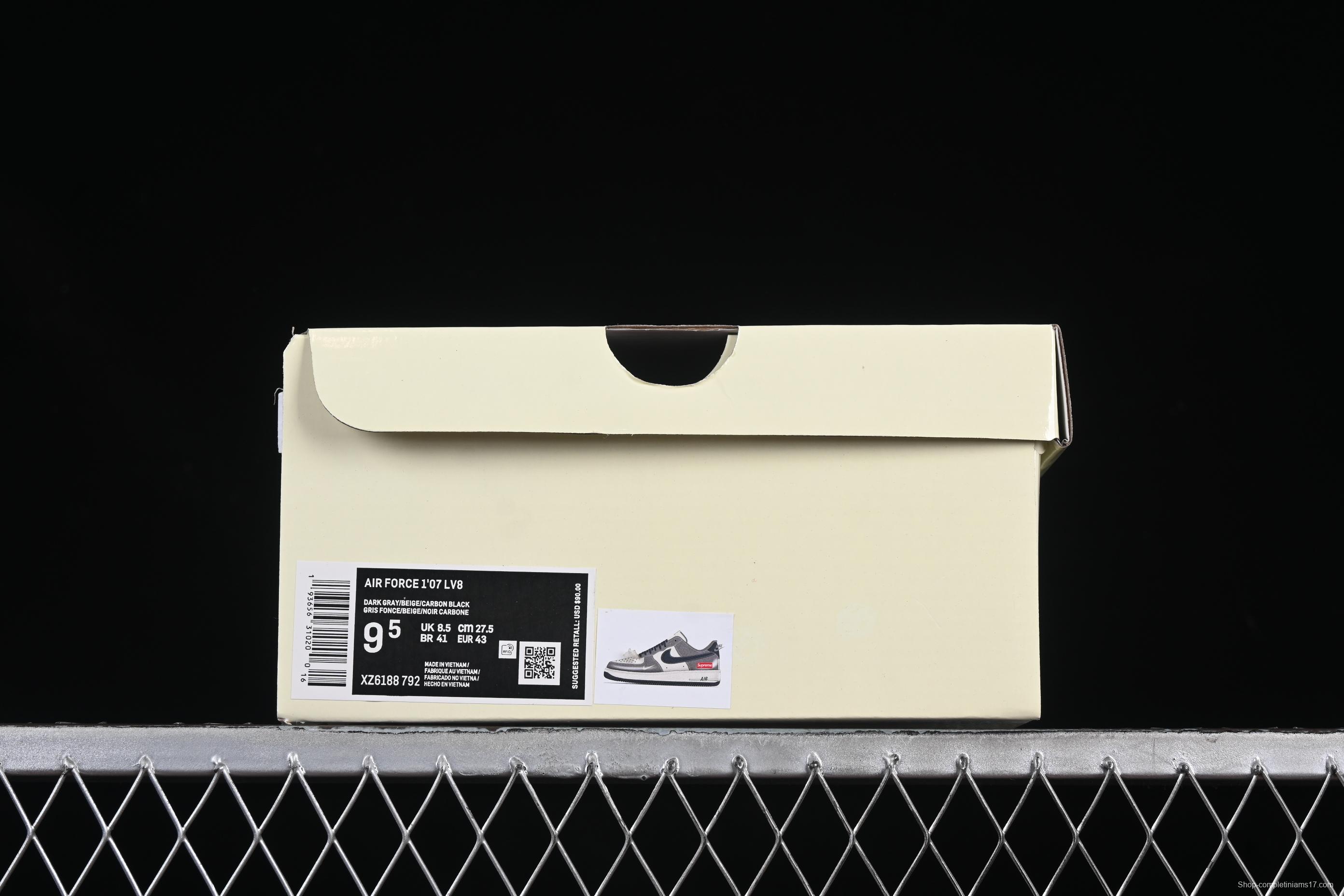 Nike Air Force 1 '07 Low Supreme Collaboration Black Grey Patchwork Casual Sneakers - XZ6188-792