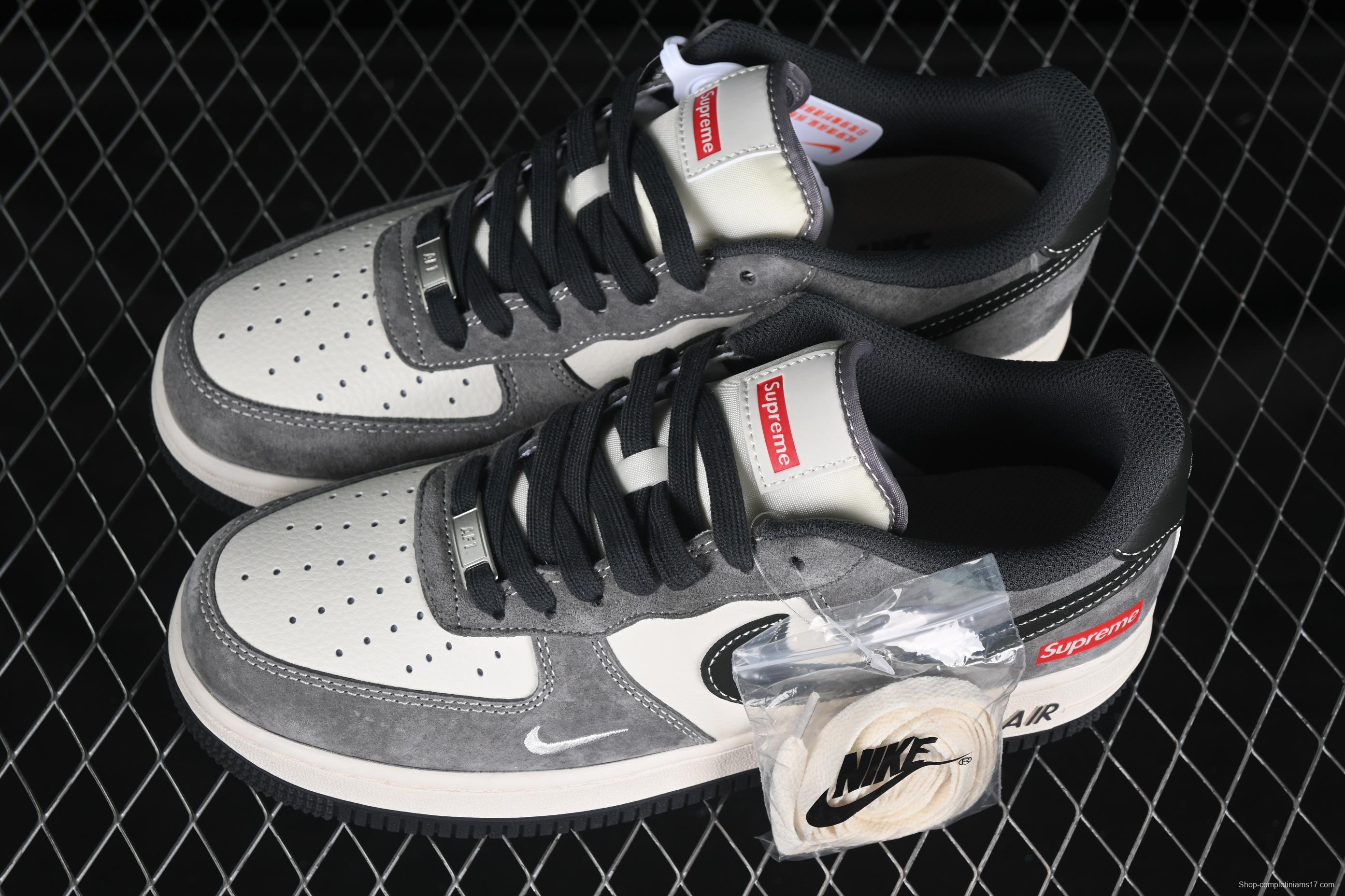 Nike Air Force 1 '07 Low Supreme Collaboration Black Grey Patchwork Casual Sneakers - XZ6188-792