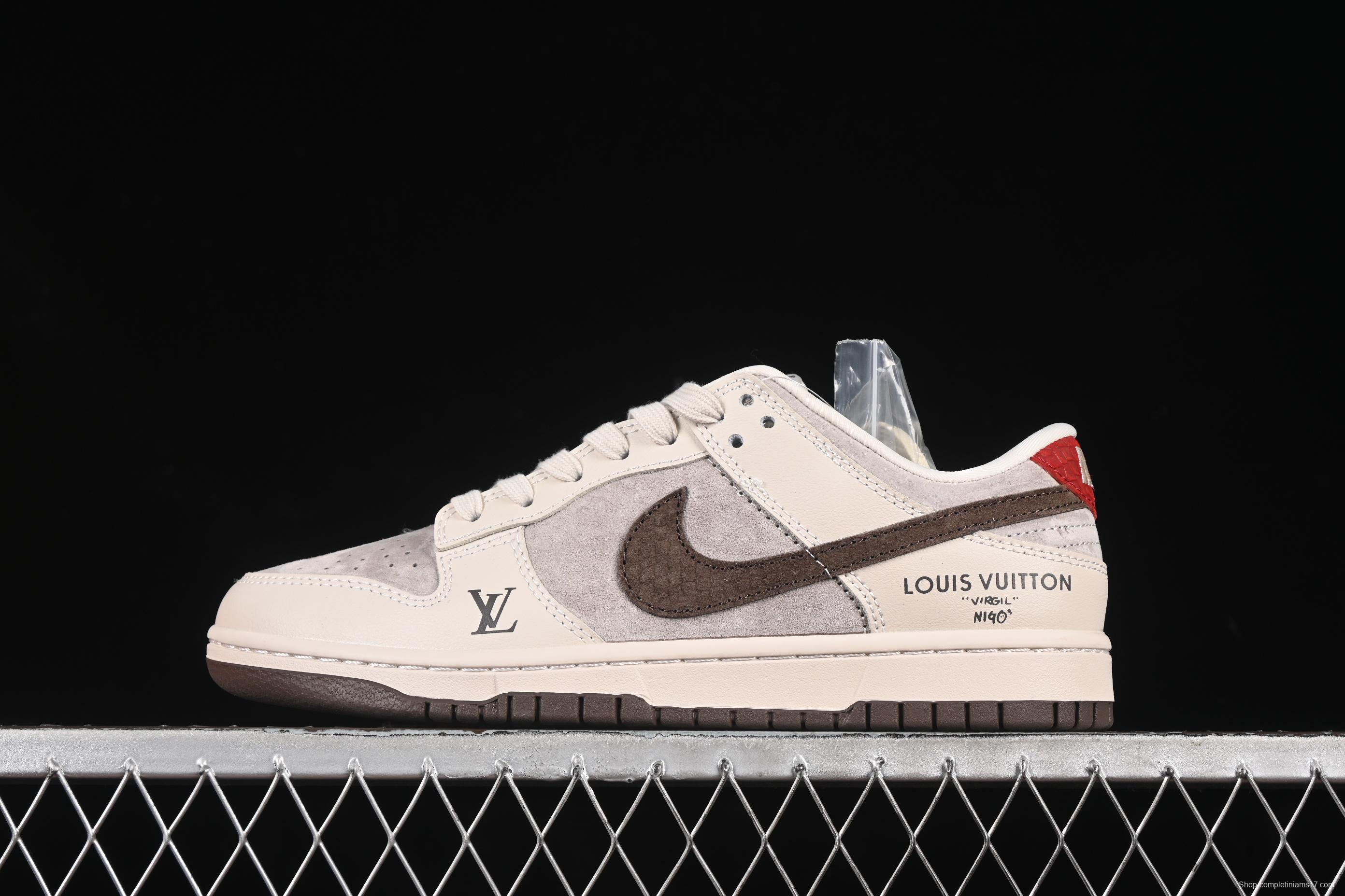 Nike SB Dunk Low LV Collaboration Red Tail Chocolate Anniversary High-End Custom Low-Top Casual Skate Shoes - XX3168-123