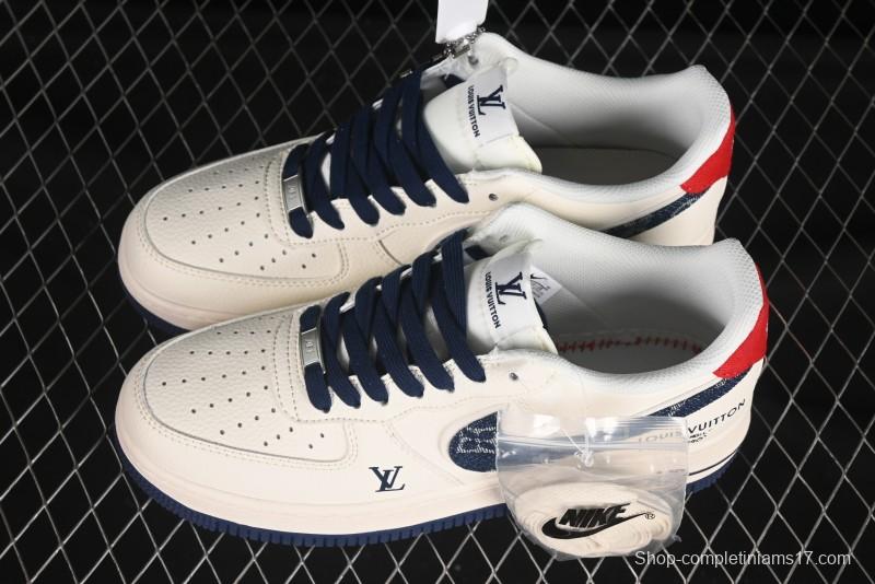 Nike Air Force 1'07 Low LV Collaboration Blue Denim Swoosh Casual Sneakers - XX3168-128