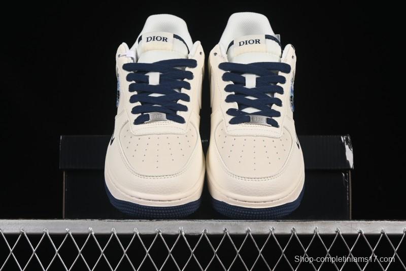 Nike Air Force 1 '07 Low Dior Collaboration Blue Iridescent Swoosh Casual Sneakers - XS1958-569