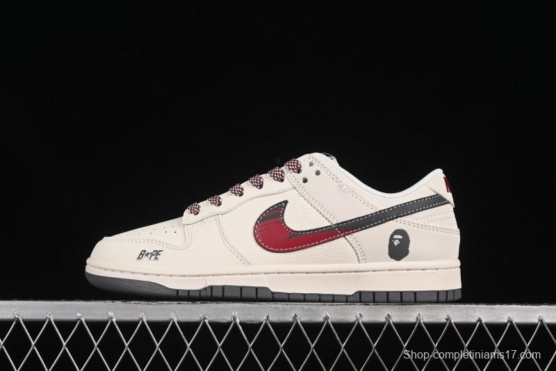 Nike SB Dunk Low BAPE Collaboration Graffiti Red Swoosh Anniversary Customized Low-Top Casual Skate Shoes - JJ2508-561