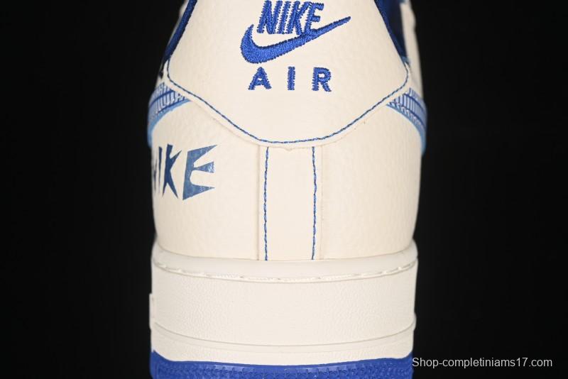 Nike Air Force 1'07 Low Casual Sneakers with Blue Line Ghost Face Design - DF0188-053