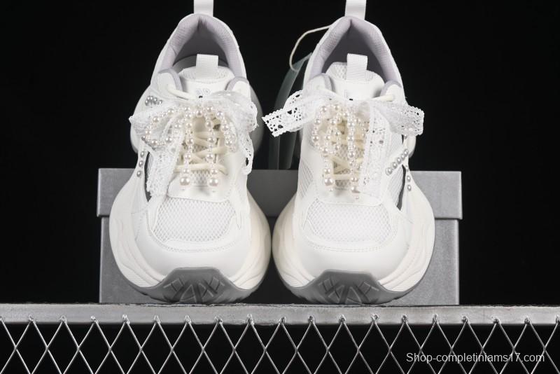 GG-CC Lace Pearl Chain Casual Platform Dad Shoes - 250310 White