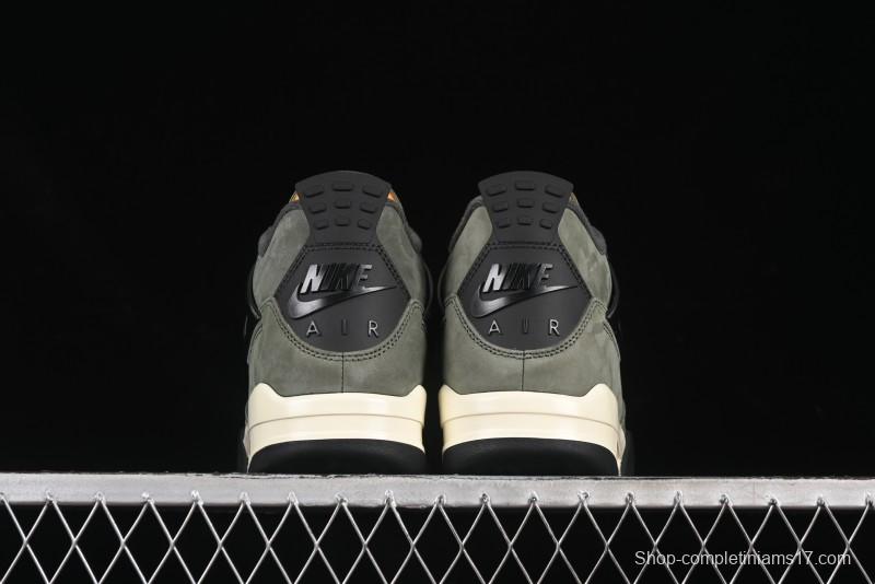 Nike Undefeated x Air Jordan 4 OG Sneakers in Olive Green Suede with Orange and Black Accents - IB1519-200