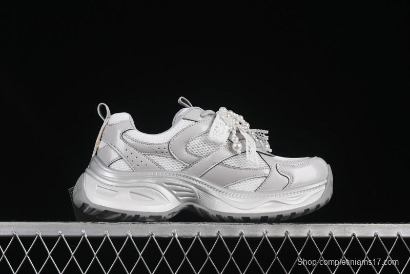 GG-CC Lace Pearl Chain Casual Platform Dad Shoes - 250310 Silver