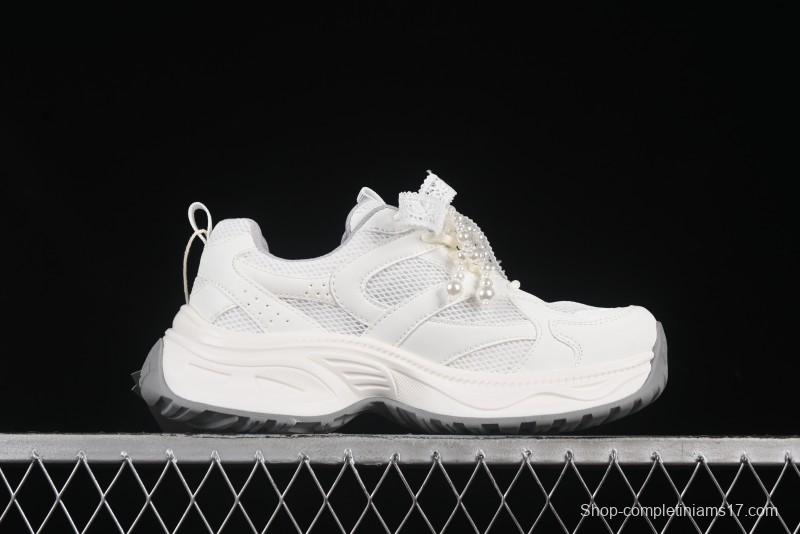 GG-CC Lace Pearl Chain Casual Platform Dad Shoes - 250310 White