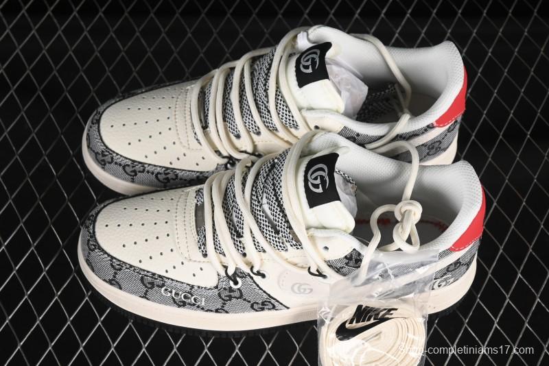 Nike Air Force 1'07 Low Gucci Collaboration Grey Pattern Drawstring Casual Sneakers - YX5066-319