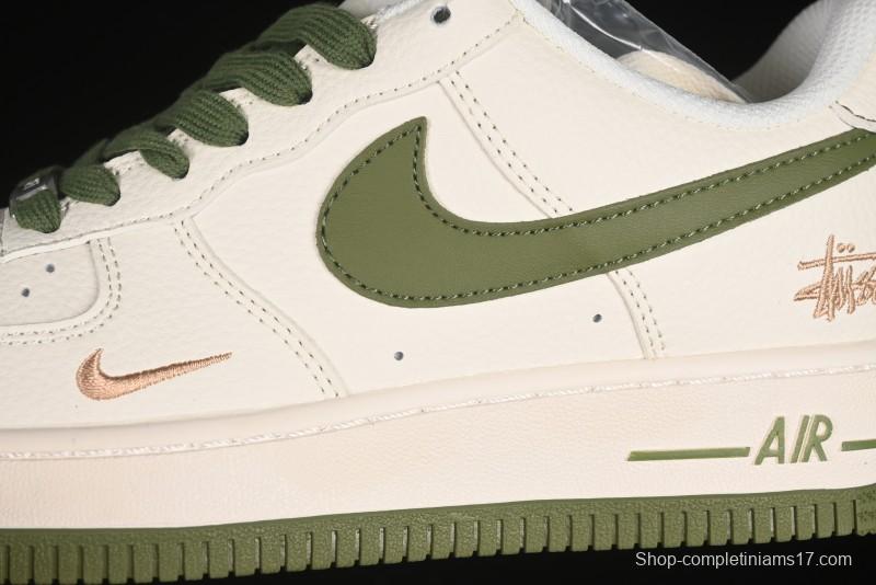 Nike Air Force 1 '07 Low Stussy Collaboration Green Swoosh Gold Embroidery Casual Sneakers - XX3168-151