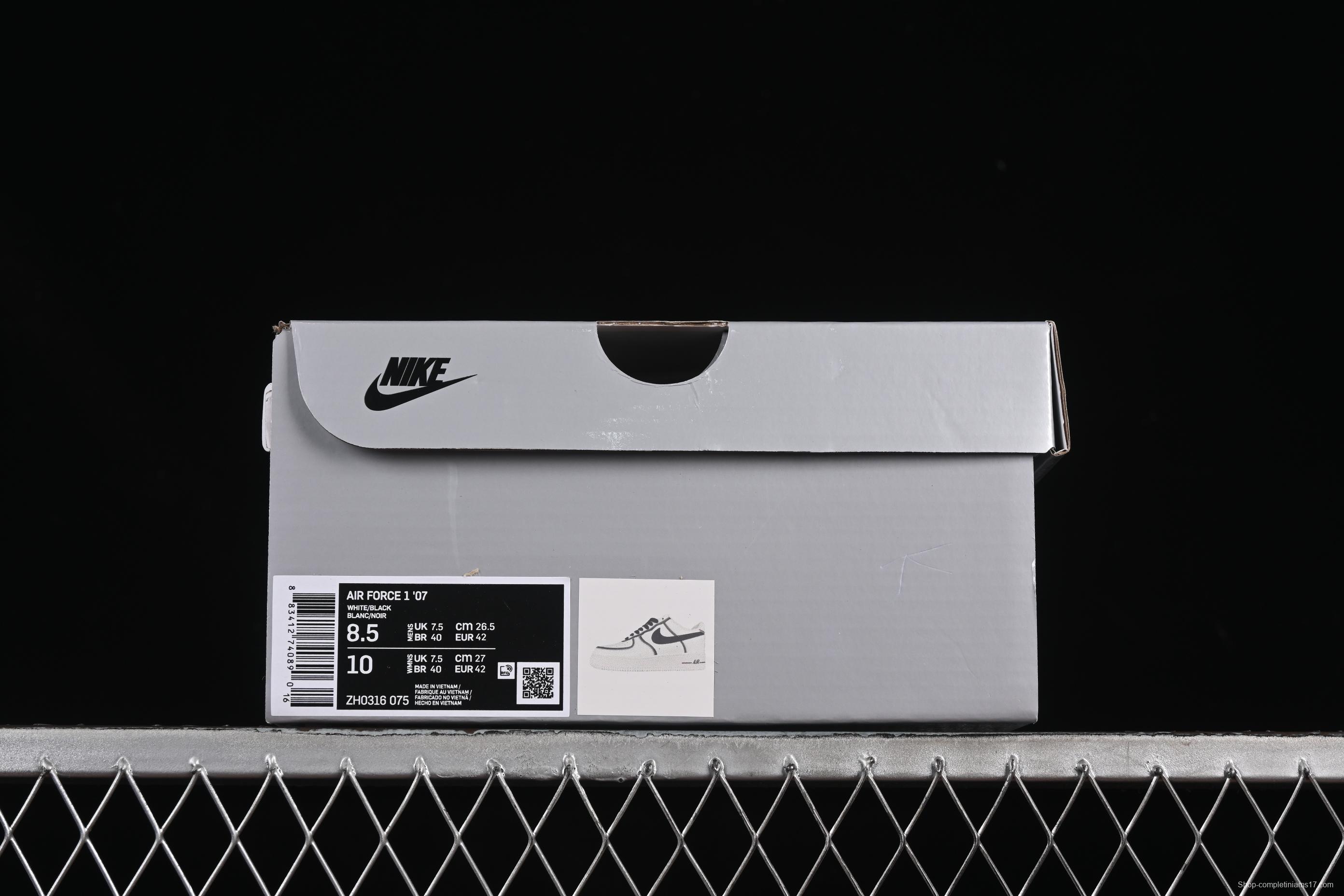 Nike Air Force 1'07 Low Casual Sneakers with Black Border, Green Swoosh & Gold Embroidery - ZH0316-075