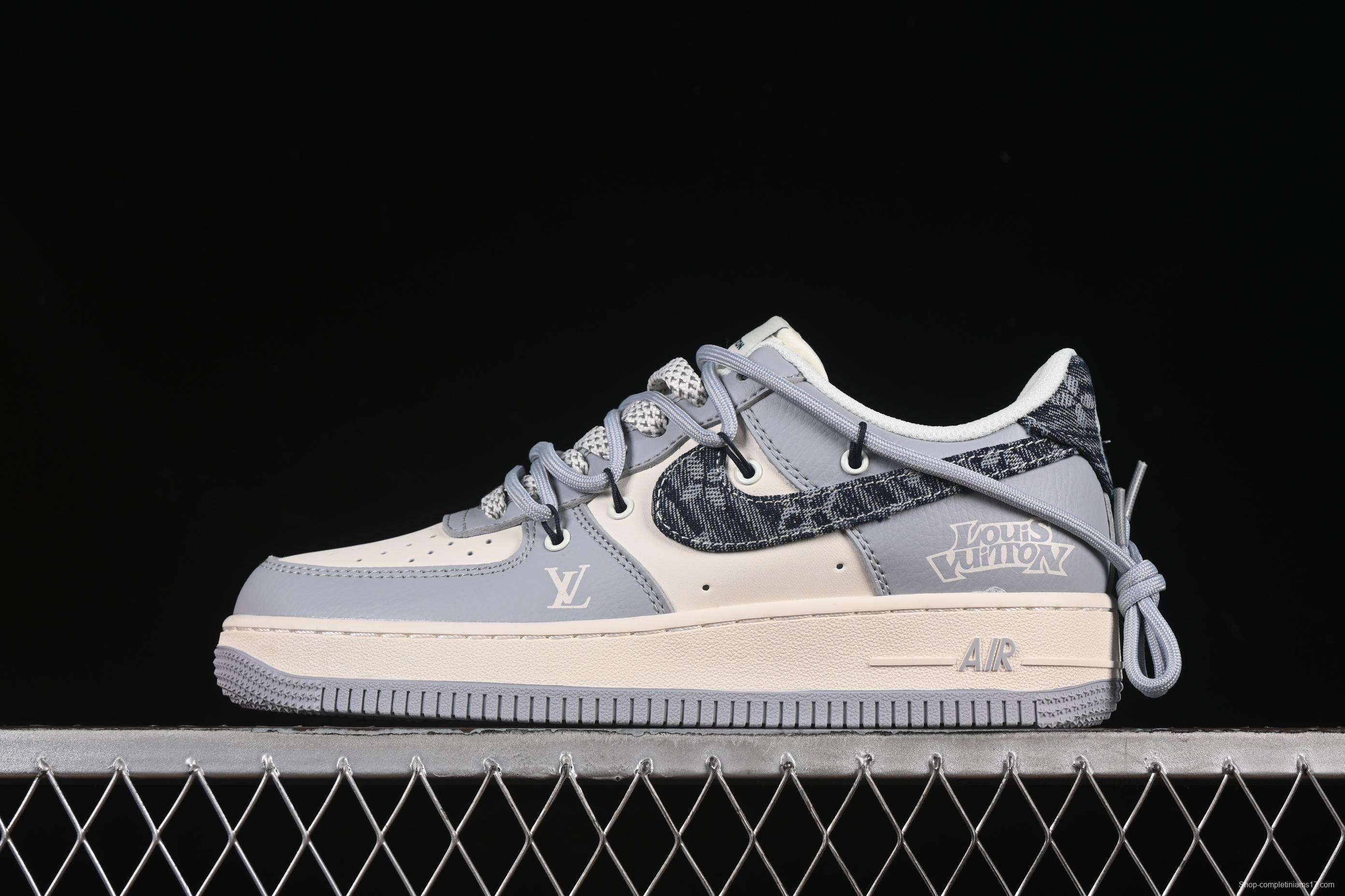 Nike Air Force 1'07 Low LV Collaboration Grey Blue Canvas Lace-Up Casual Sneakers - DM6868-099