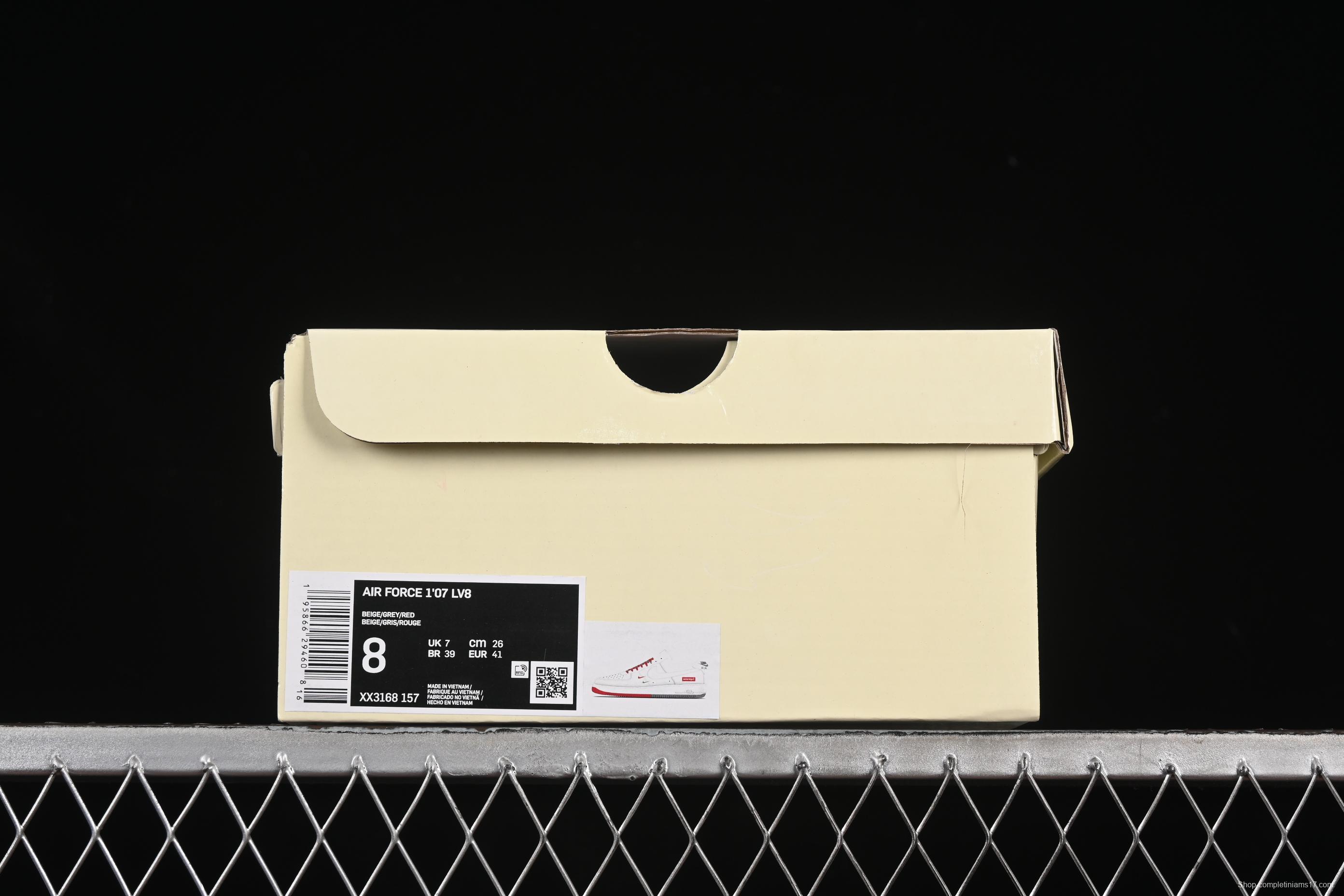 Nike Air Force 1 '07 Low Supreme Collaboration Two-Tone Red Grey Casual Sneakers - XX3168-157
