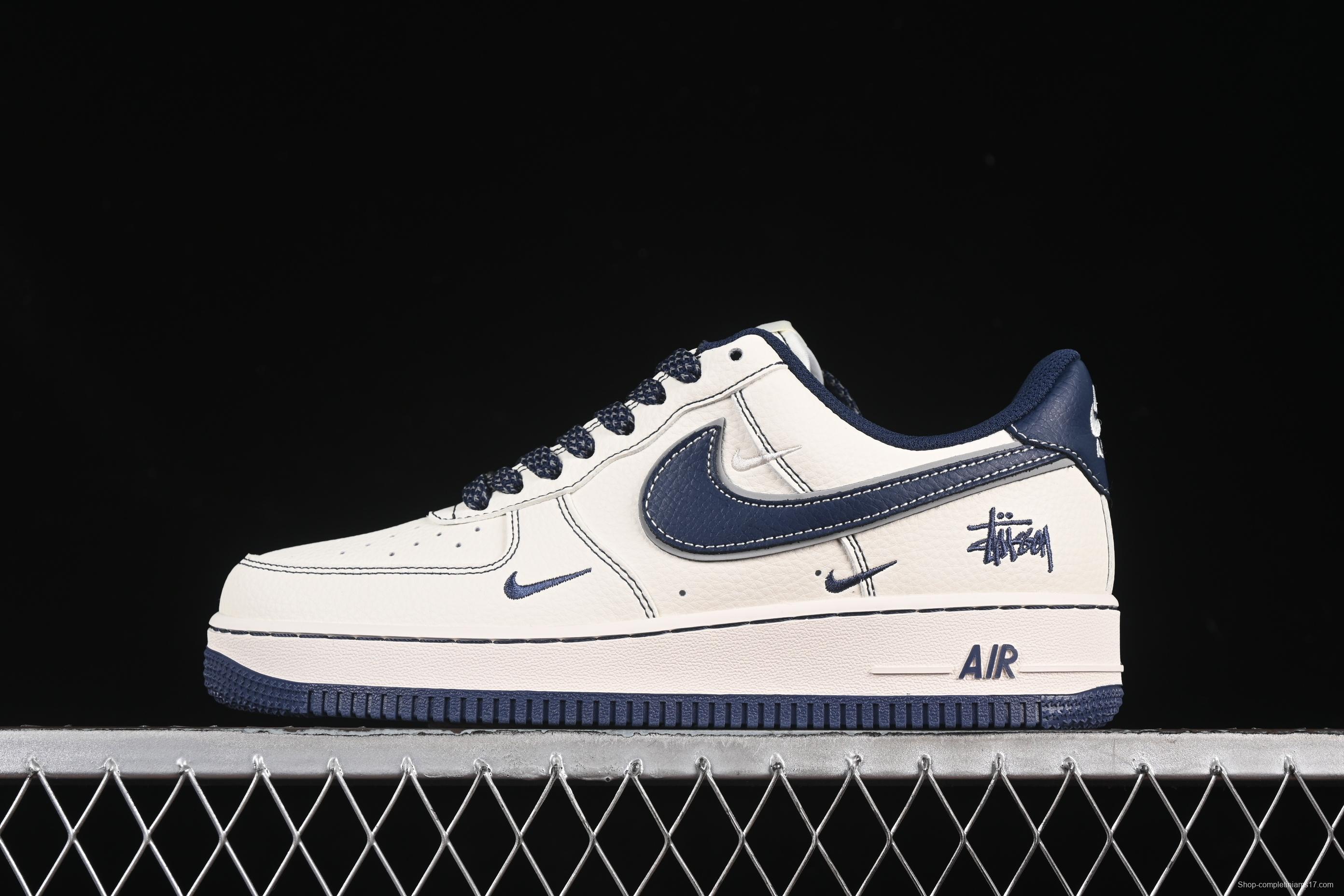 Nike Air Force 1 '07 Low Stussy Collaboration Dark Blue Mini Swoosh Casual Sneakers - HH7518-061