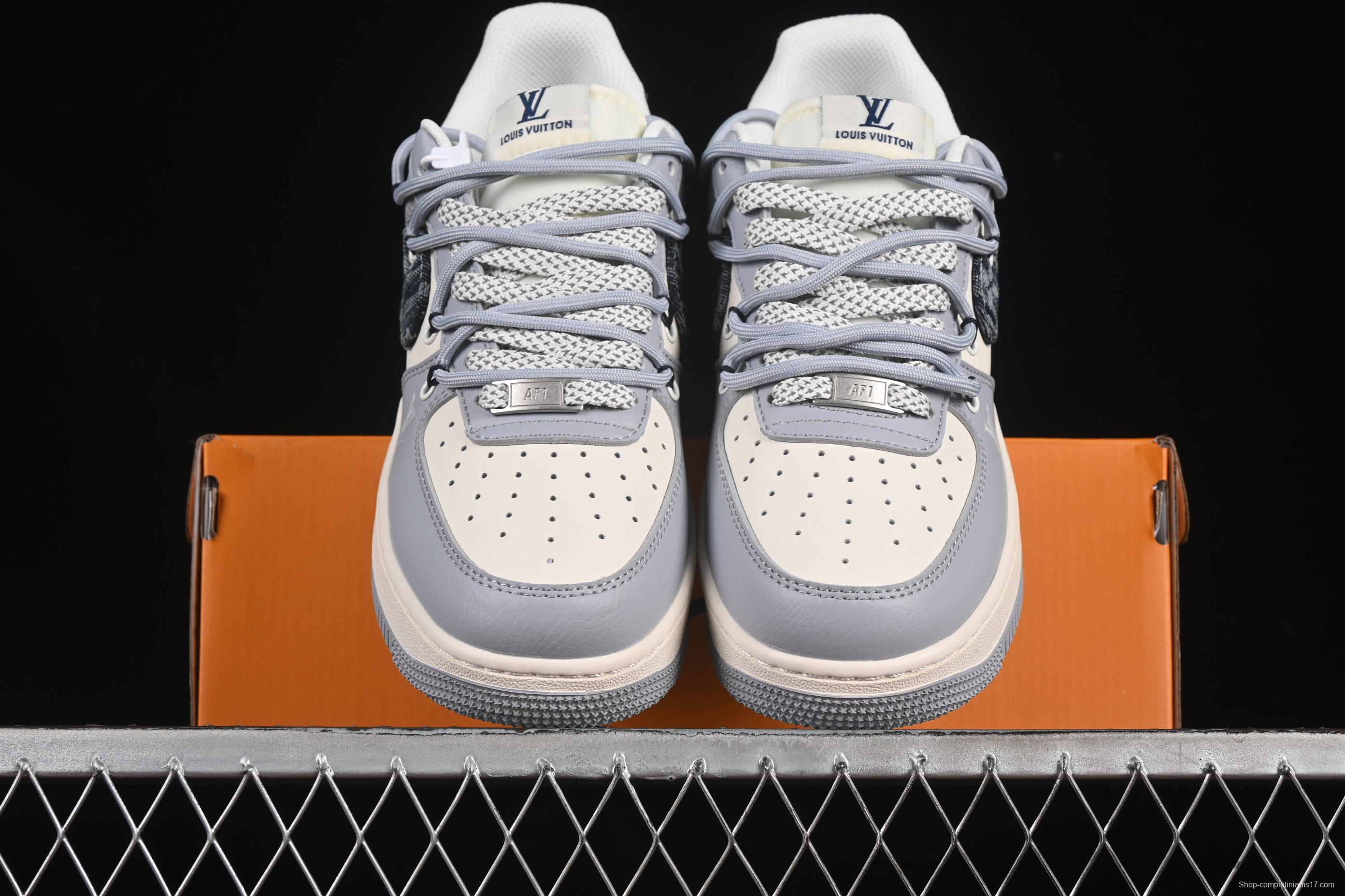 Nike Air Force 1'07 Low LV Collaboration Grey Blue Canvas Lace-Up Casual Sneakers - DM6868-099