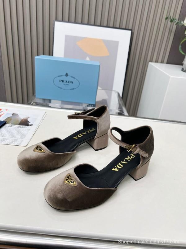 2025 Women Prada Brown Velvet Mary Jane