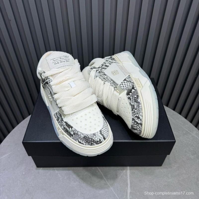 2024 Unisex Amiri Cream Beige Snake Leather Sneakers MJ00360