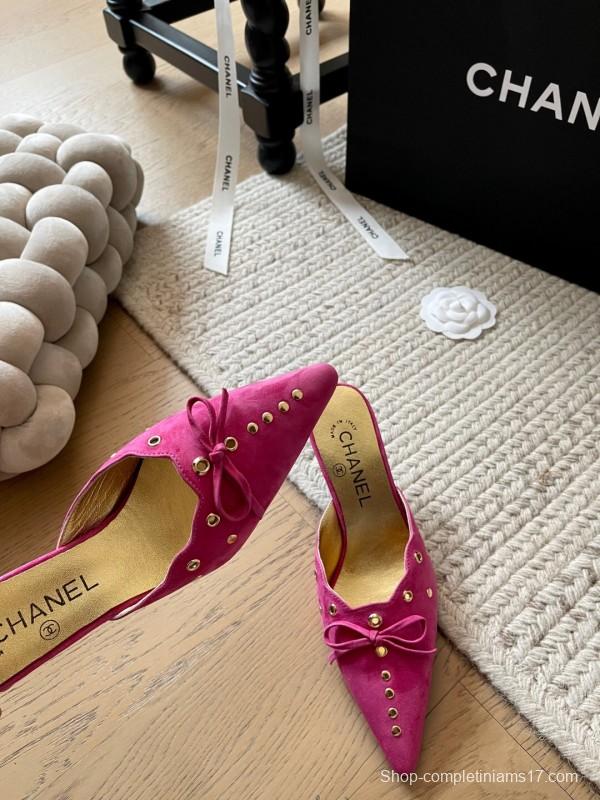 2025 Women Chanel Pink Suede Slip-on Mules KFY00290