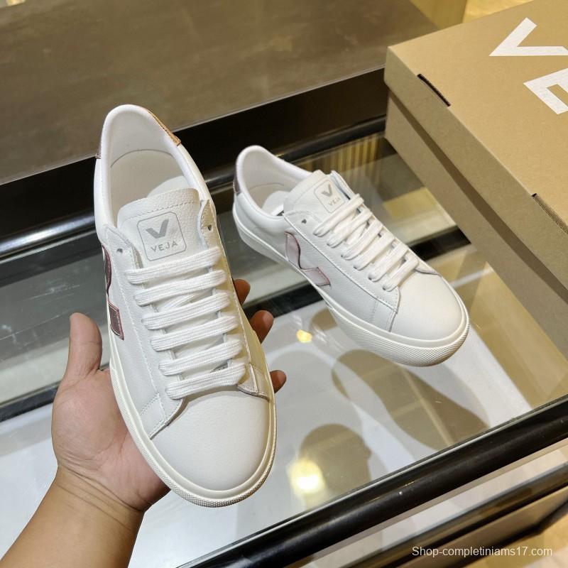 2024 Women VEJA White Rose Gold Leather Sneakers