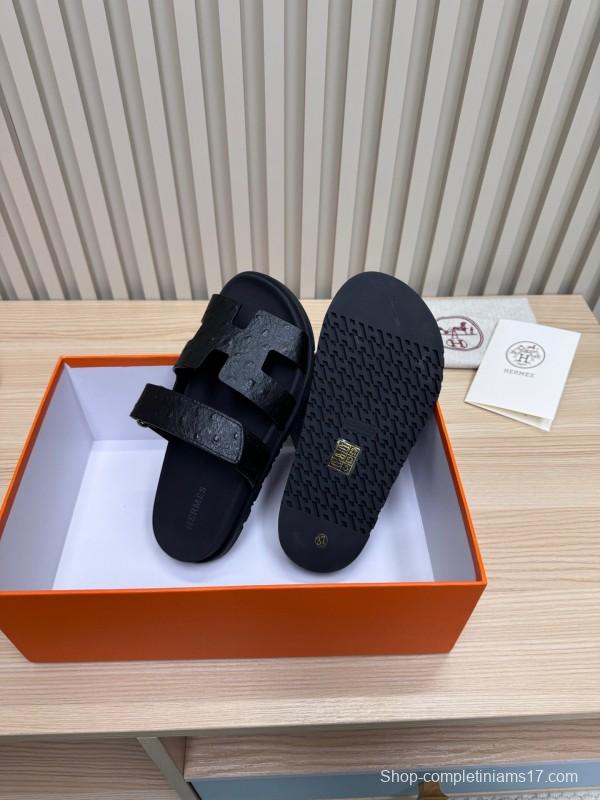 2025 Slippers Hermès Black Leather Slippers