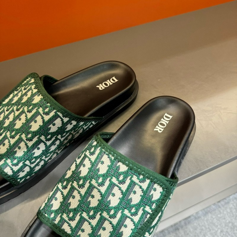 2024 Slippers Dior Green Canvas Slippers MJ00180