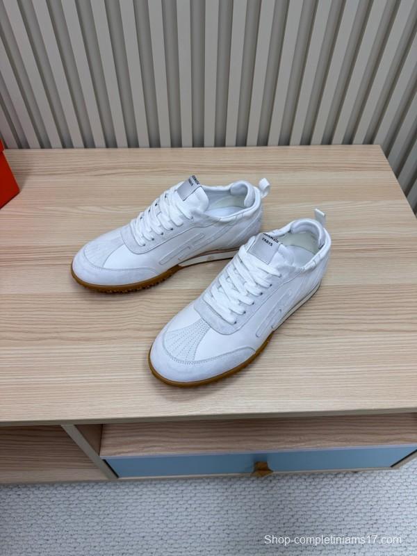 2025 Unisex Hermès White Suede Down Fabric Sneakers Top Version LY00310